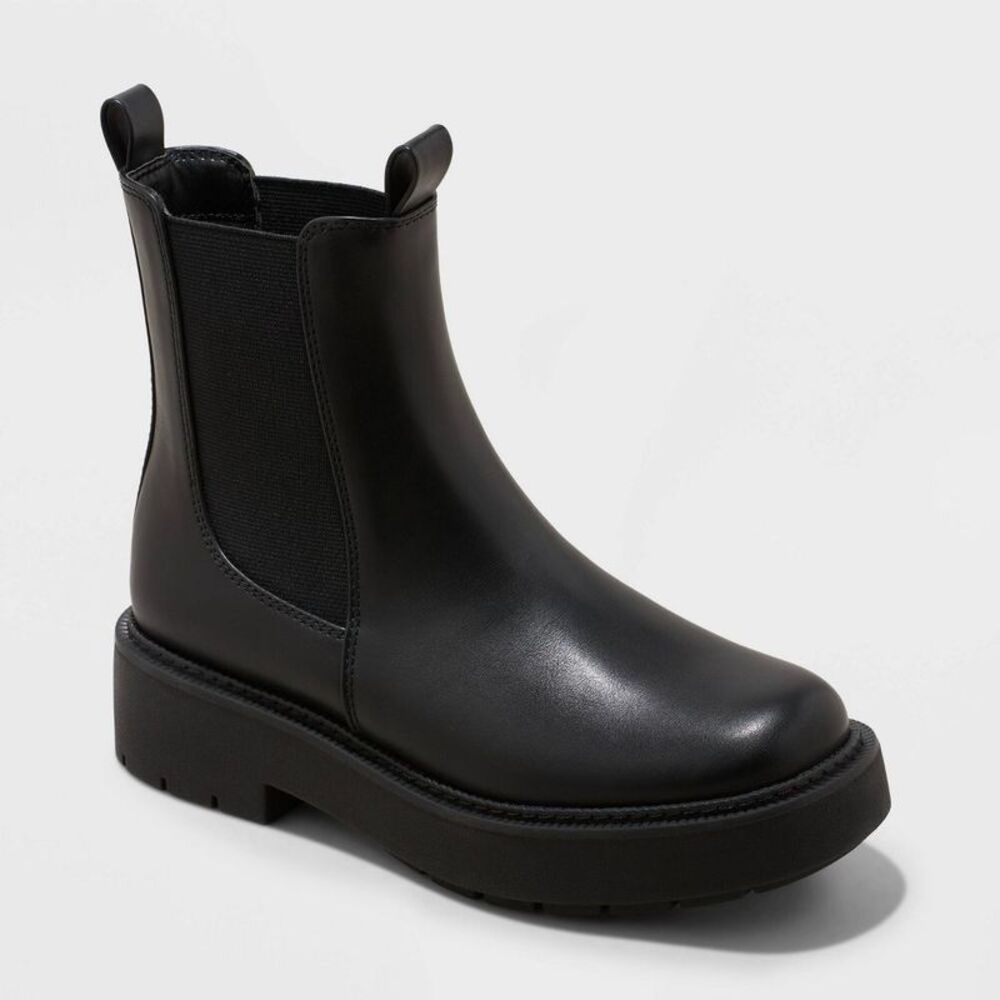 A New Day - A New Day Women's Faux Leather Ankle Chelsea Boots Black